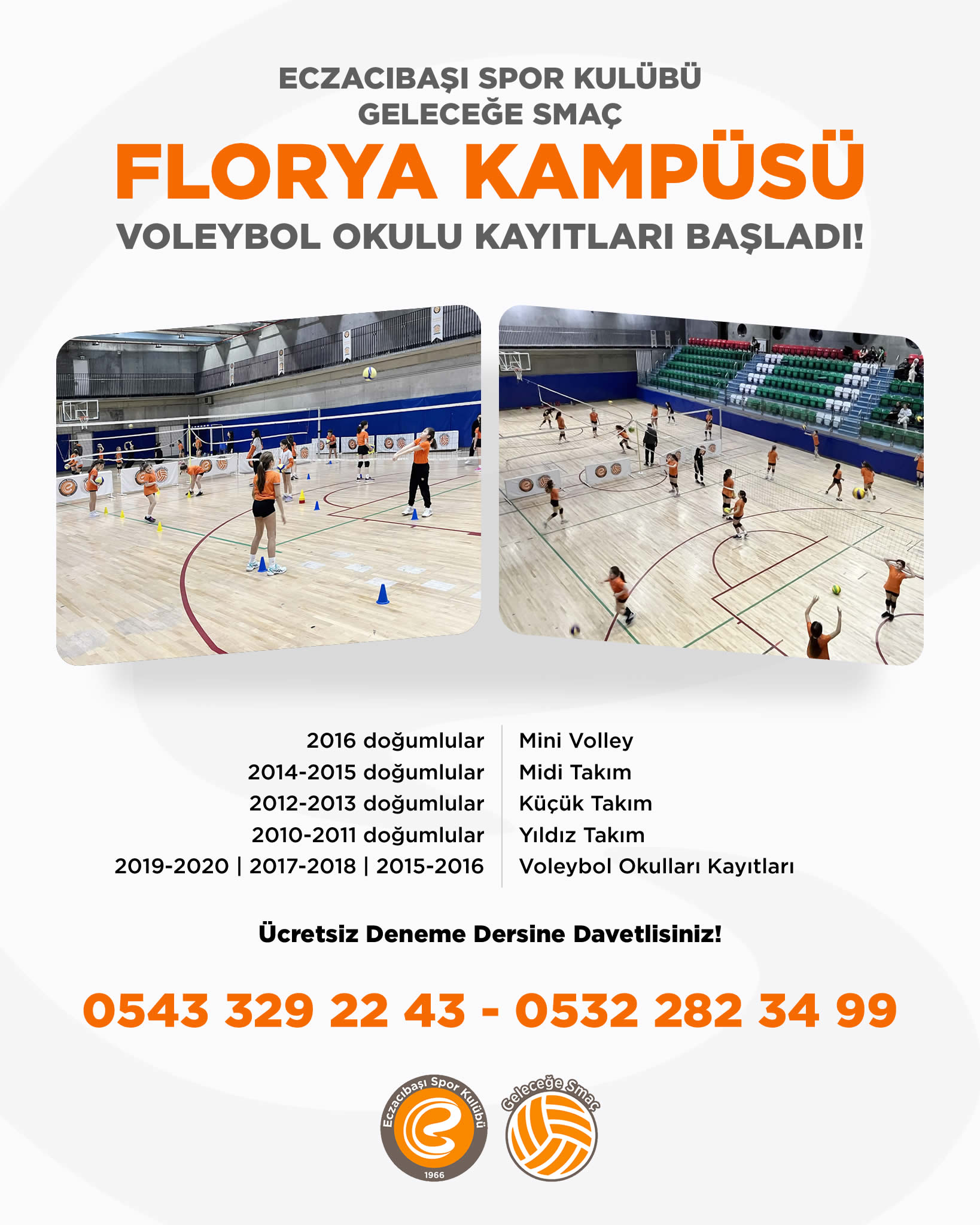 Voleybol Okulu Kayıtları İçin Ücretsiz Deneme Derslerine Davetlisiniz